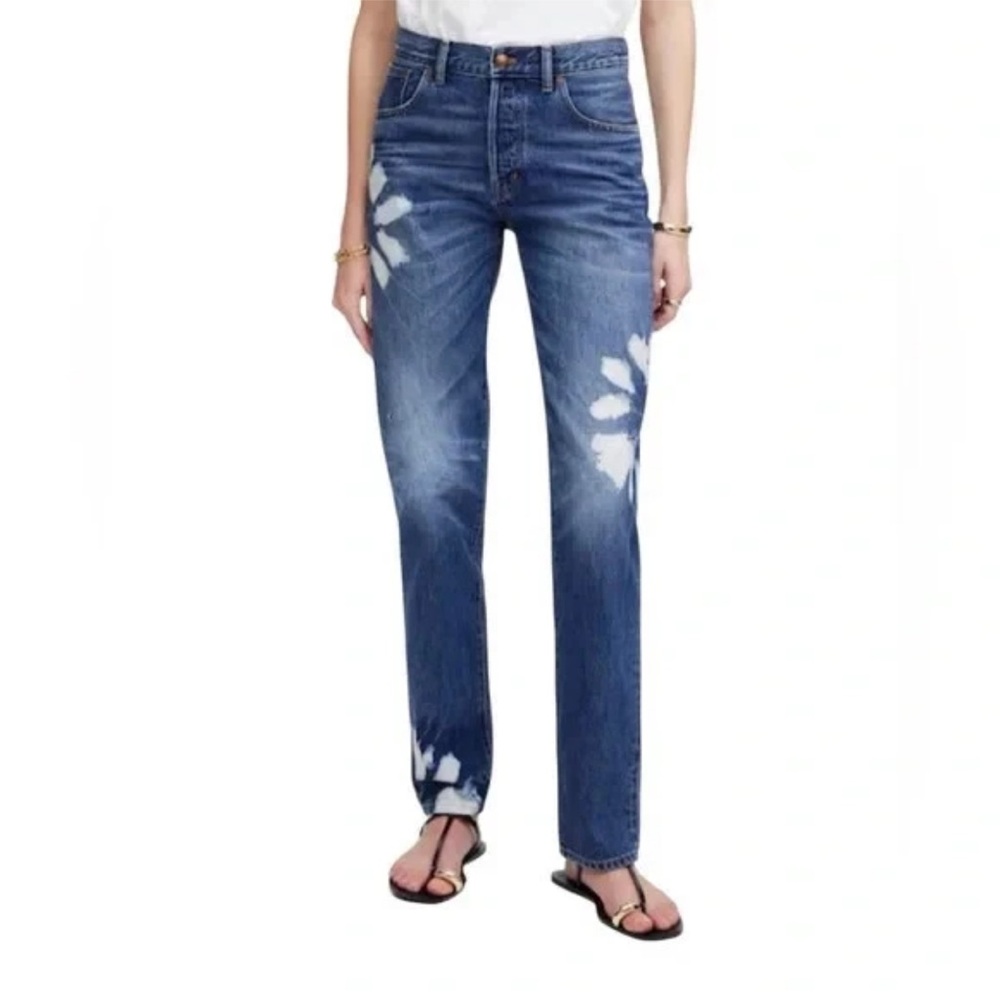 Madewell Blue Bleach Shibori Wash The Dean Easy Straight Jeans Sz 28